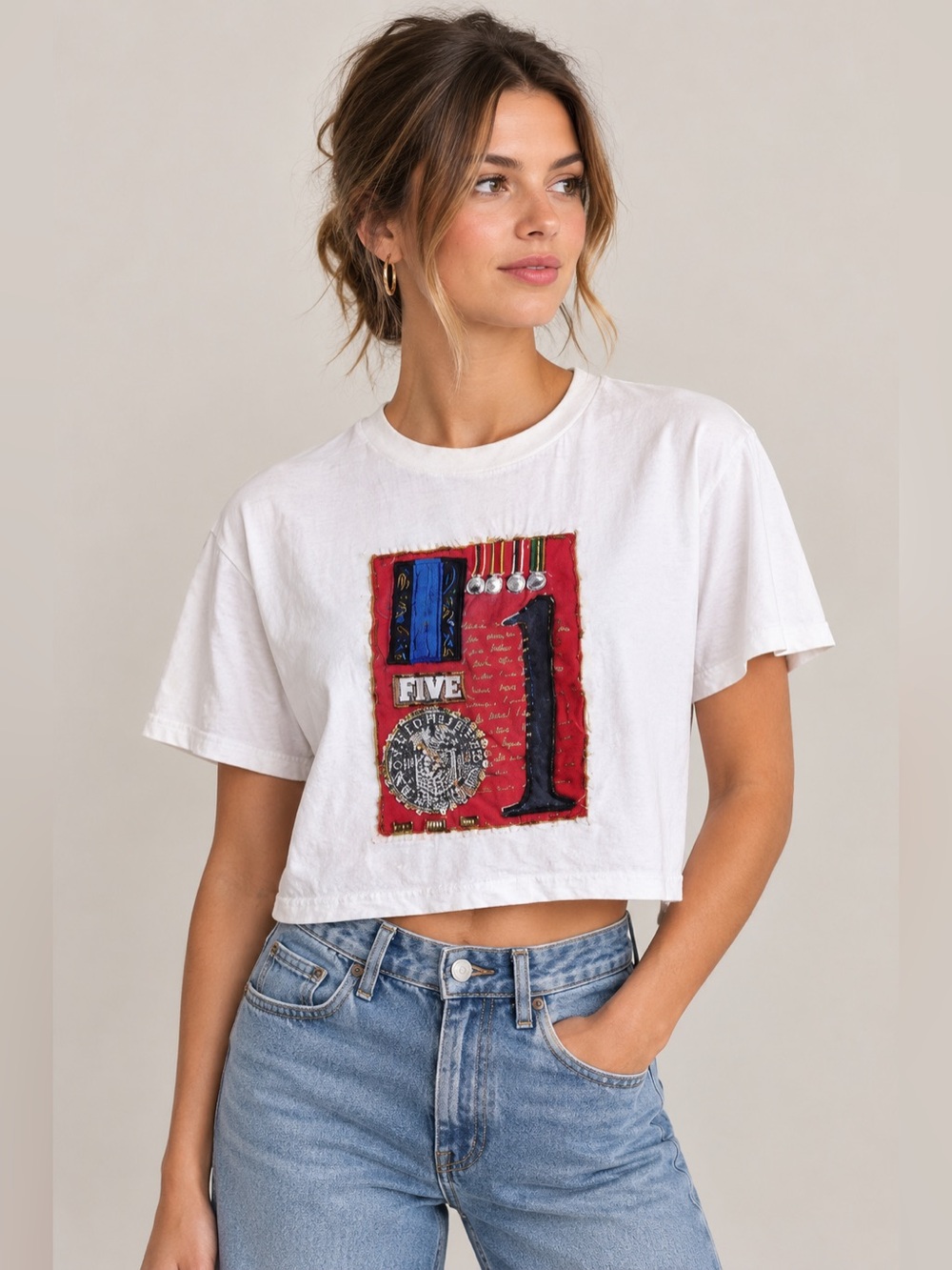 Vintage 80s 90s Body by Gitano Cropped Graphic Tee T-Shirt White One Size